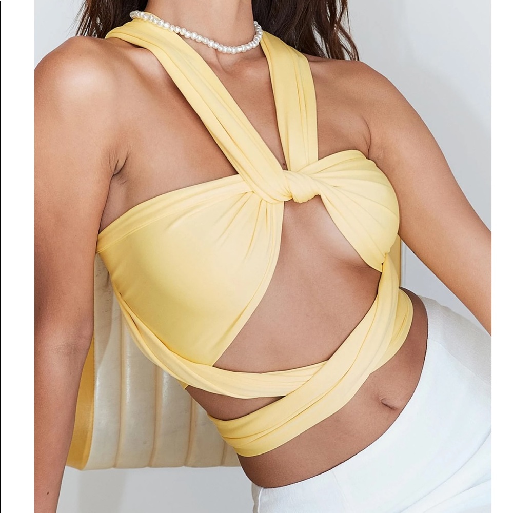 Princess Polly midnight top yellow - twist crop top NWOT